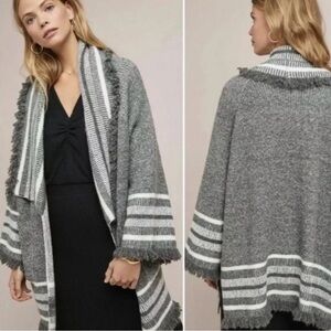 Saturday Sunday Anthropologie Gray Stripe Fringe Cardigan Sweater P2P 28’